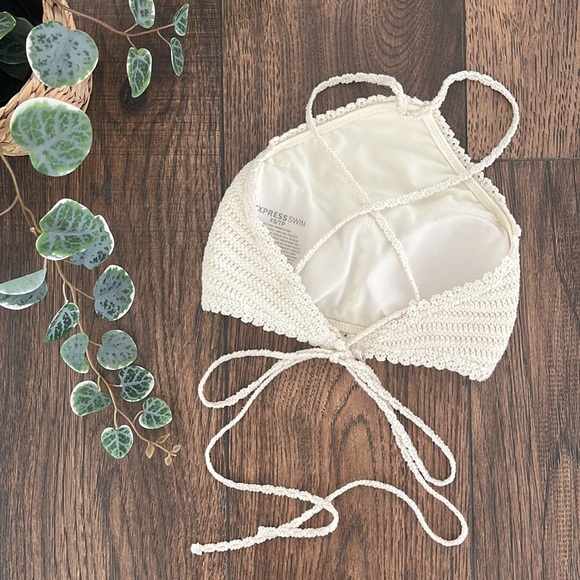 Express Crochet Y-Neck Bikini Top in Cream - Picture 2 of 3